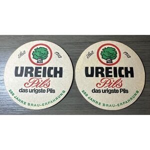 Set of Two Ureich Pils Eichbaum Oak Tree 4.25 Inch Round Beer Coasters